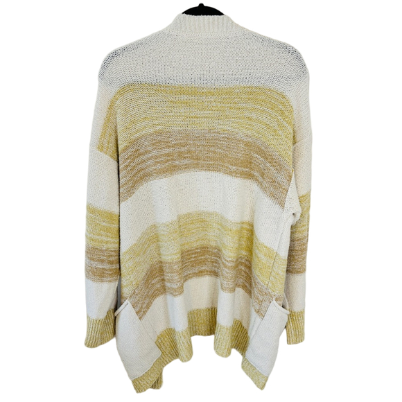 Free People South Port Cream and Tan Striped Long Sweater Cardigan SZ Medium - Picture 4 of 11